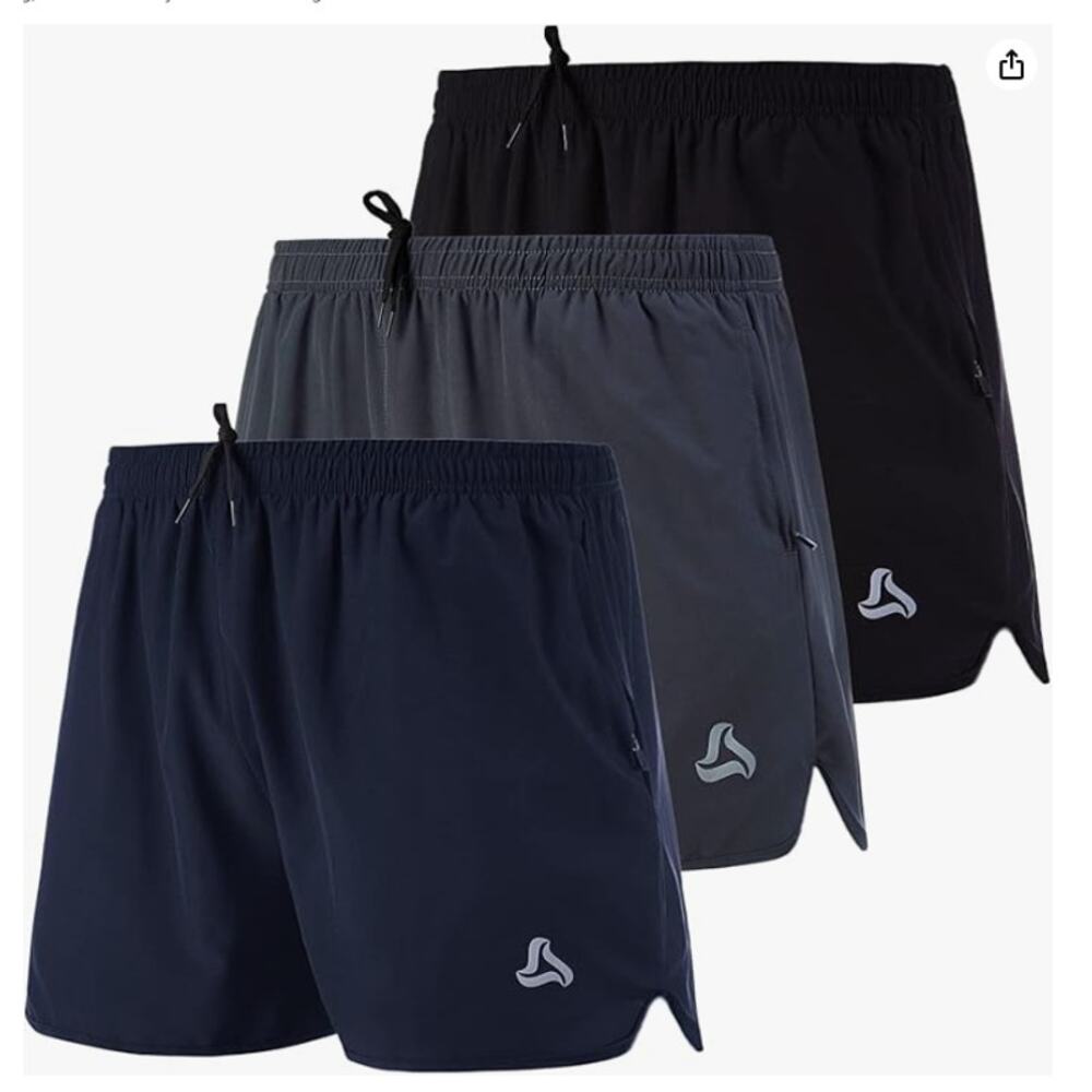3 pack Men's Running Stretch Quick Dry Shorts with Zipper Pockets SMALL